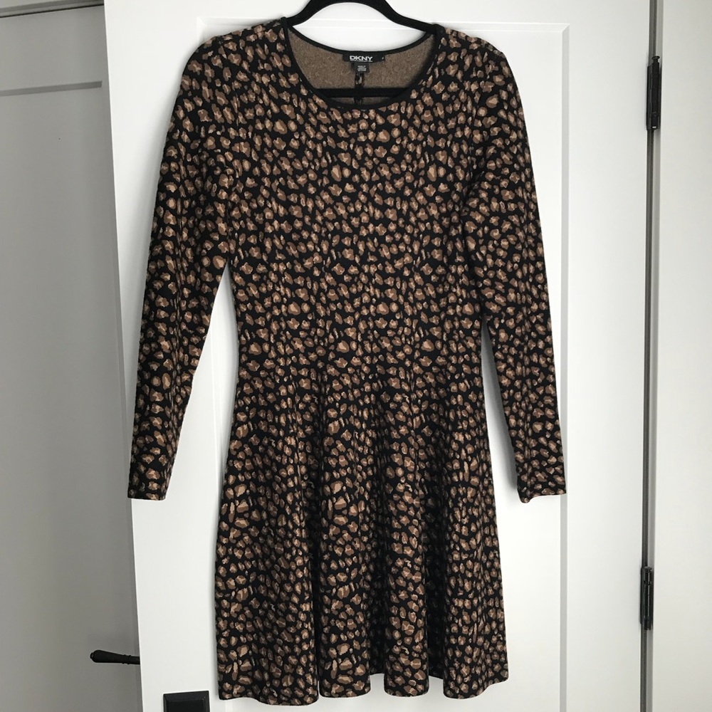 DKNY leopard print jacquard fit n’ flare dress